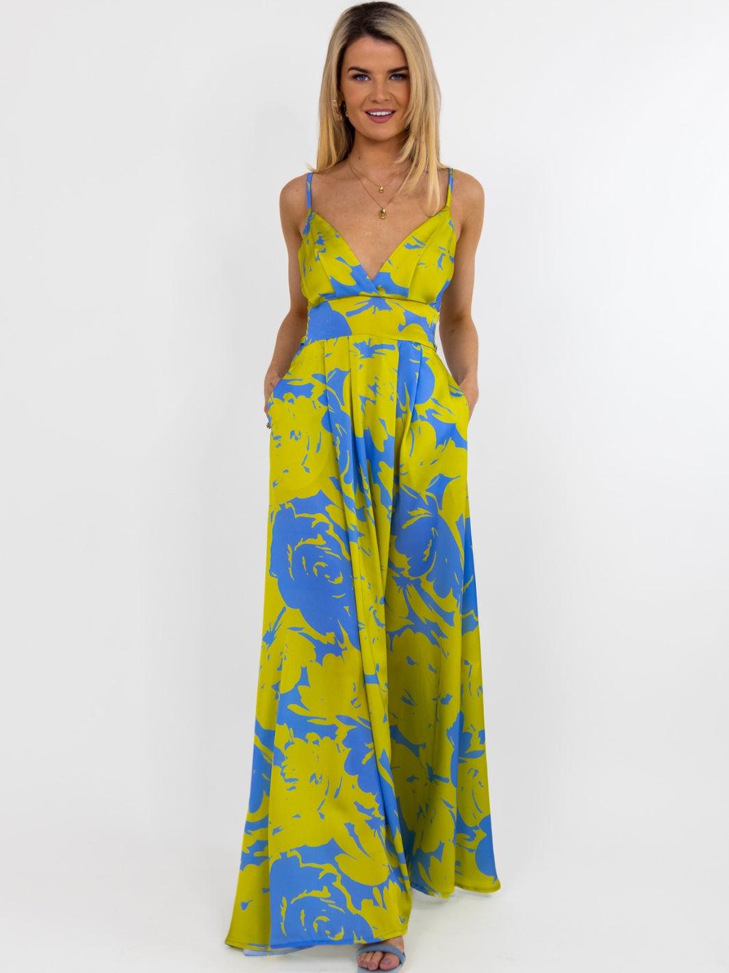 Kate & Pippa Lola Maxi Dress In Sky Blue / Yellow Floral Print-Nicola Ross