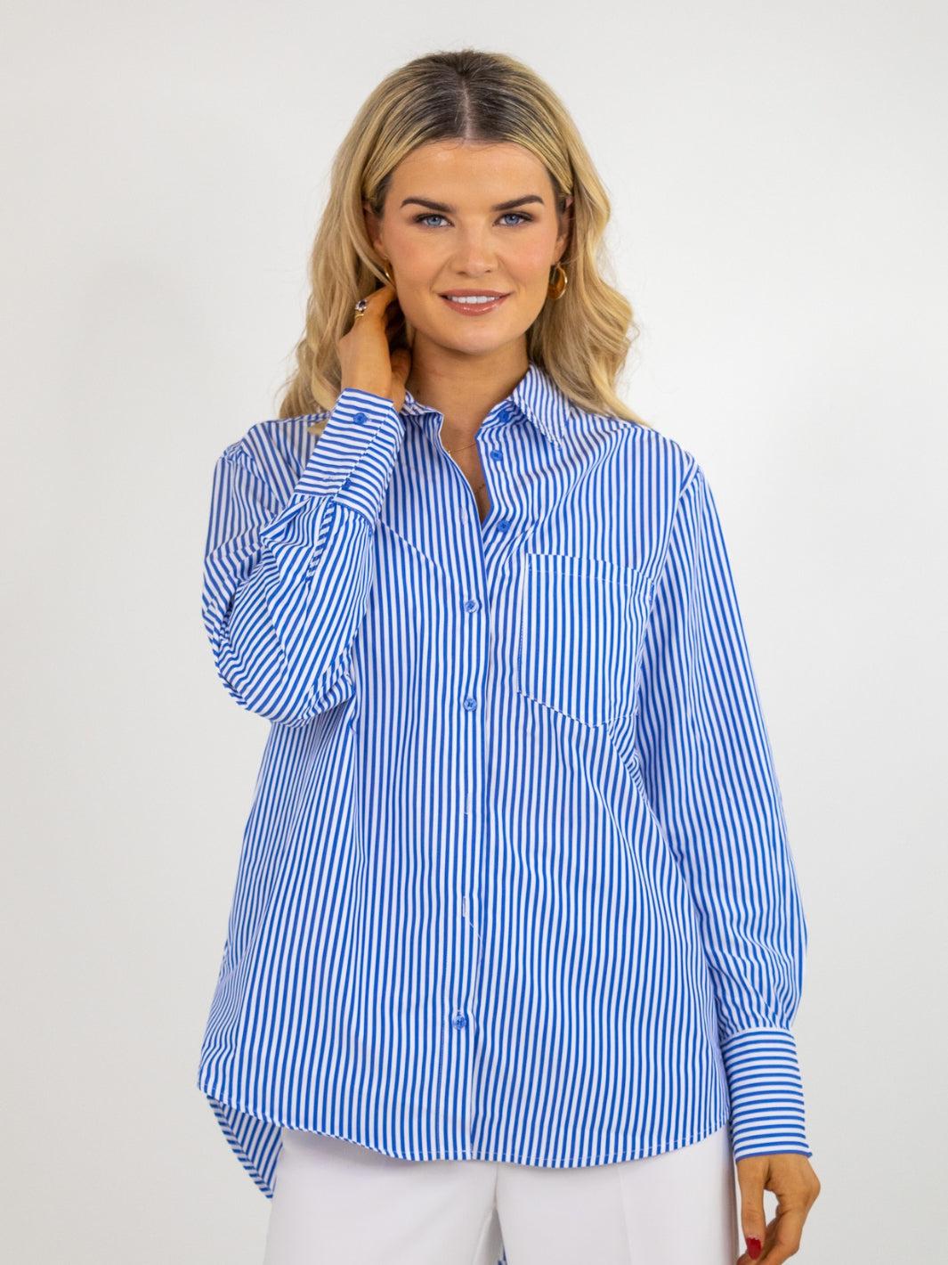 Kate Pippa Oxford Striped Shirt In Navy Blue