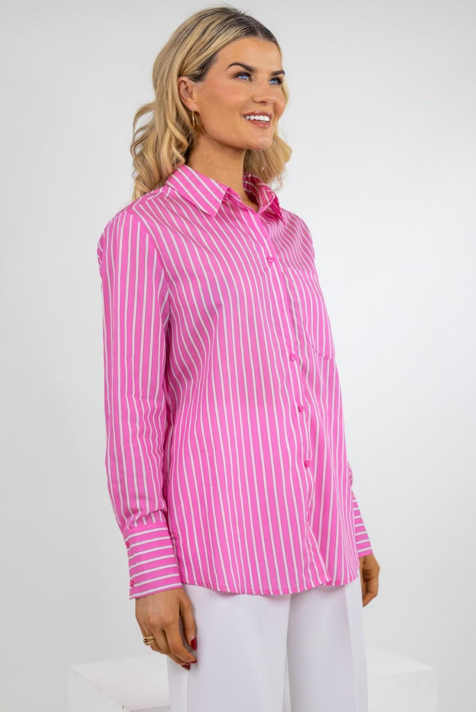 Kate & Pippa Oxford Striped Shirt In Pink-Nicola Ross