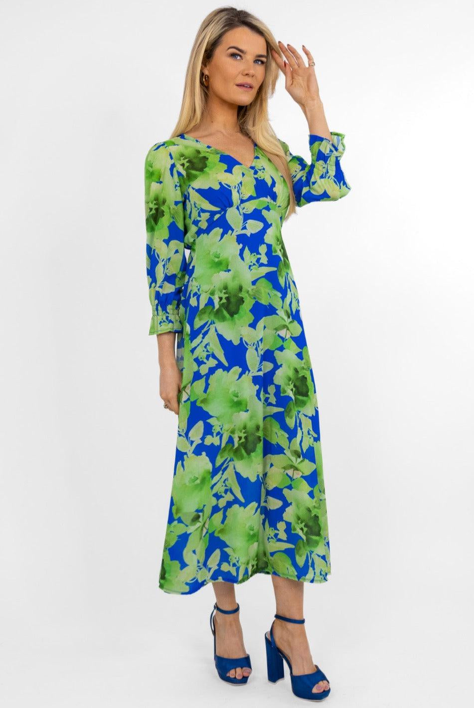 Kate & Pippa Streasa Dress In Green Floral Print-Nicola Ross